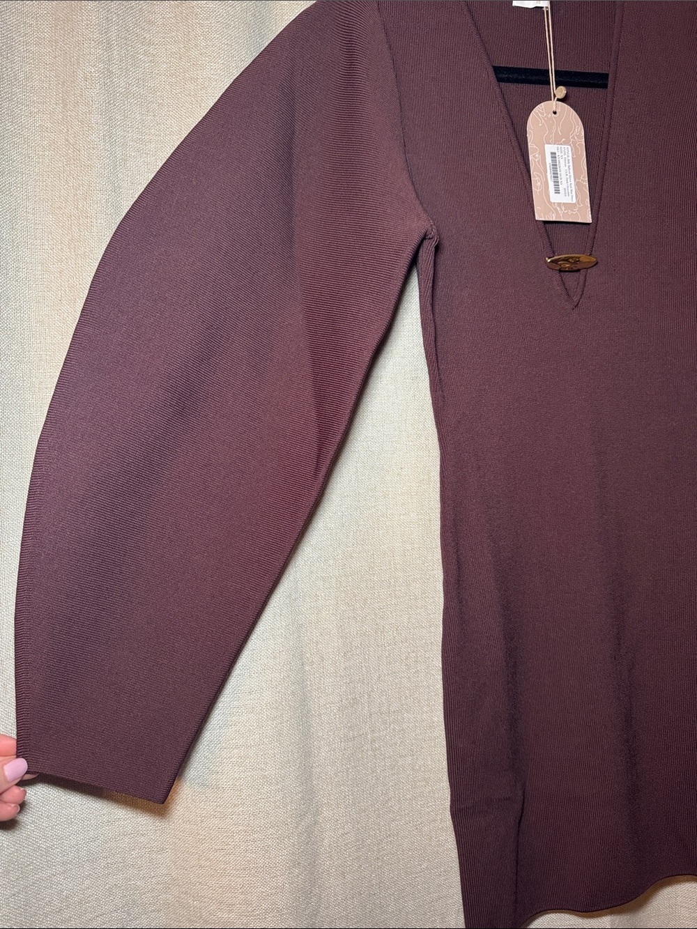 NWT Meshki Billy Balloon Sleeve Knit Mini Dress Chocolate Brown Size XS - Picture 8 of 10